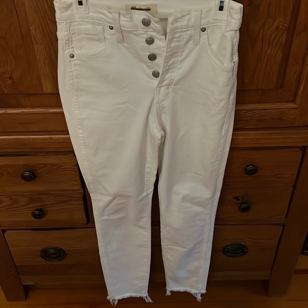 Madewell 10” High Rise Skinny Crop 26 White Jeans Exposed Button Fly Summer